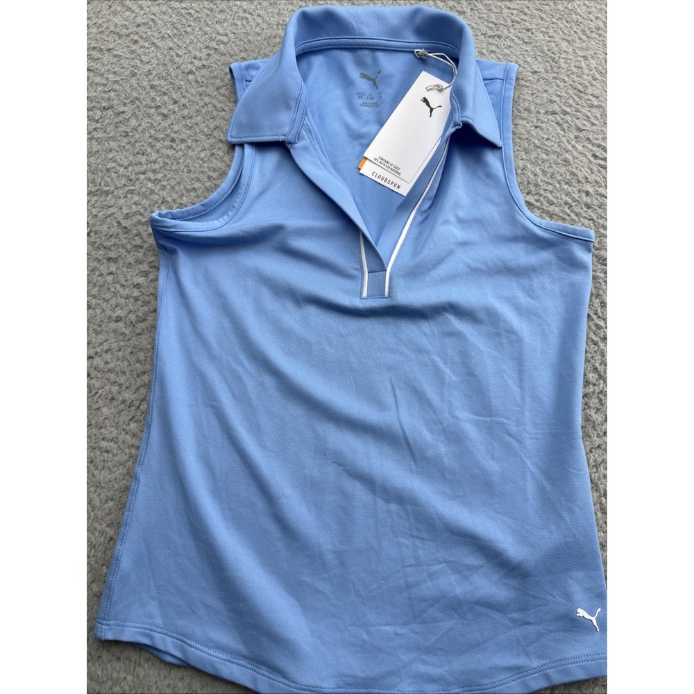 Puma Cloudspun Polo Golf Shirt Girls Small Carolina Blue Sleeveless Tennis
